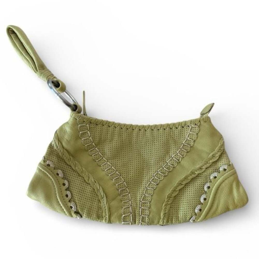 Via Spiga - Lime Green Leather Clutch with Wristlet Detail
